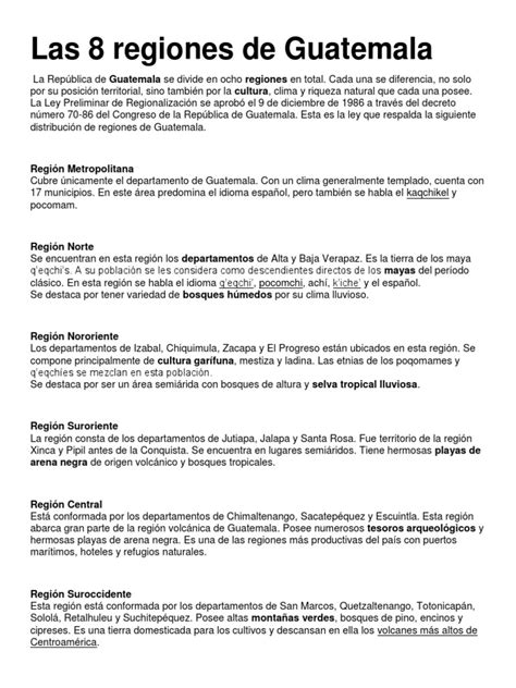 Las 8 Regiones De Guatemala Pdf Cultura De Las Americas Guatemala