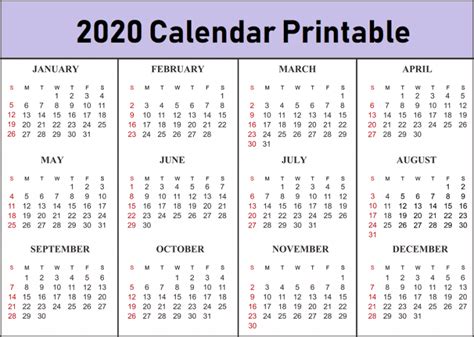 Free Printable 2020 Calendar Template Printable Calendar Template