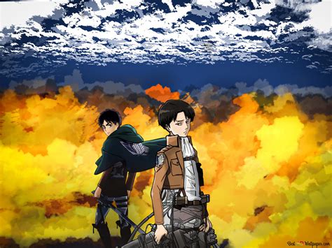 Levi Ackerman Y Eren Yeager Ataque A Los Titanes 2k Descarga De Fondo