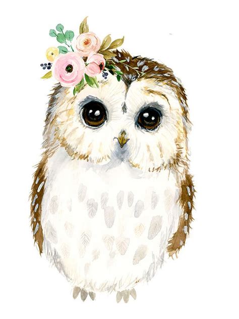 Watercolor Baby Owl Owlet Painting Woodland Nursery Animal Animal