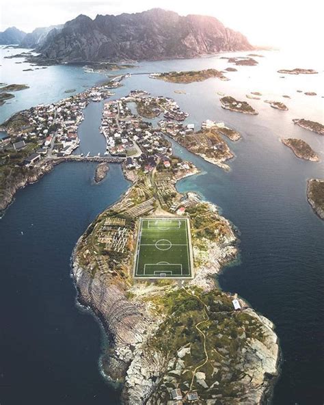 The henningsvær idrettslag stadion in the small fishing village of henningsvær, located on two small islands off lofoten, in norway, can hardly be called a stadium; The Henningsvaer Idrettslag Stadium, Lofoten, Norway has ...