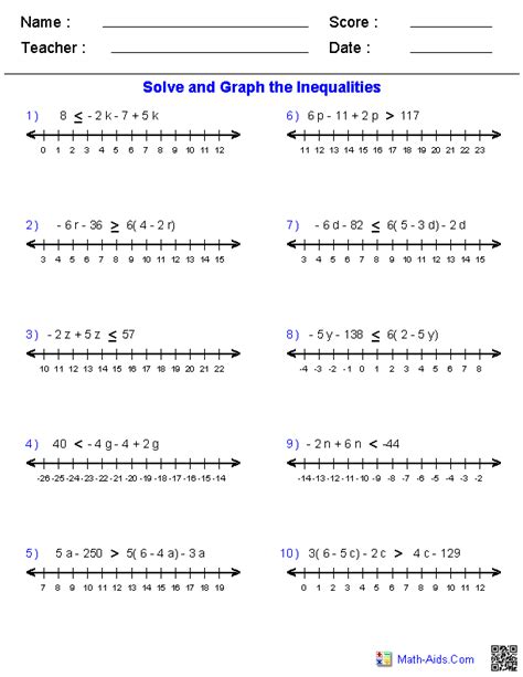 Algebra 1 Worksheets Inequalities Worksheets