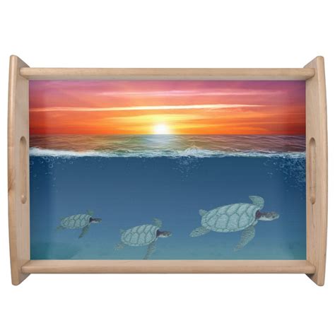 Ocean Sunrise And Sea Turtles Serving Tray Zazzle