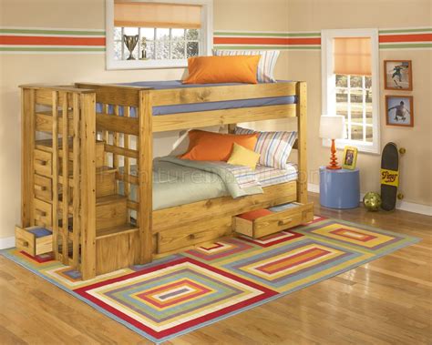 A bunk bed stairway is an individual component of a bunk bed set that can be placed adjacent to a bunk bed, unlike a standard bunk bed ladder, which leaves open space between each step, a stairway closes in the gaps, making for an easier, safer way to climb up and down the bunk bed. Solid Pine Contemporary Kids Bunk Bed w/Storage Stair Case