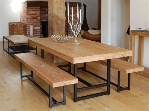One of a kind custom walnut dining table. Furniture. rectangle light brown wooden table and bench ...