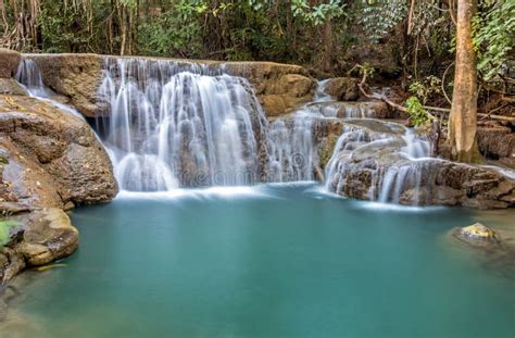 Tropical Waterfall In Deep Forest Of Kanchanaburi Province Thailand