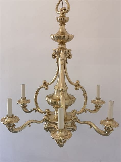 Chandeliers Large Gilt Bronze Art Nouveau Six Light Chandelier