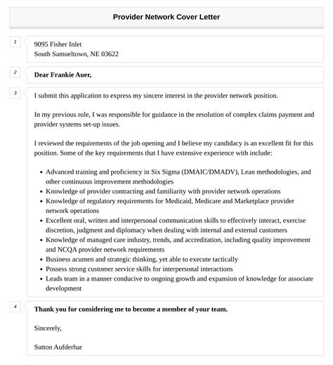 Provider Network Cover Letter Velvet Jobs