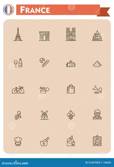 France Travel Icon Set Stock Vector Illustration Of Croissant 51437025