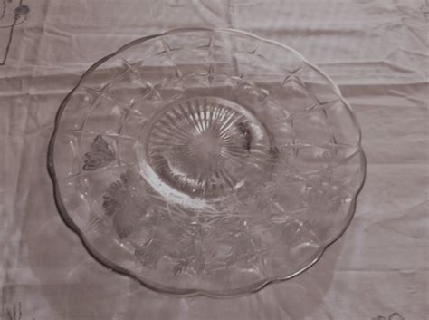 Vintage Clear Glass Serving Plate With Silver Poppy Design Etsy Uk