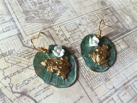 Lily Pad Frog Earrings Frog Jewelry Distressed Jewelry Lily Etsy