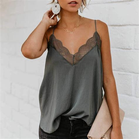 Lace Trimmed V Neck Swing Spaghetti Cami Top Sunifty Lace Camisole