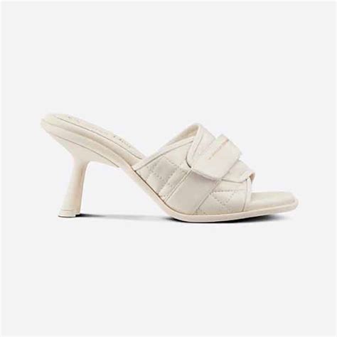 Dior Women Diorevolution Heeled Slide White Quilted Cannage Calfskin