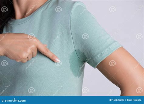 Close Up Asian Woman With Hyperhidrosis Sweating Young Asia Woman With