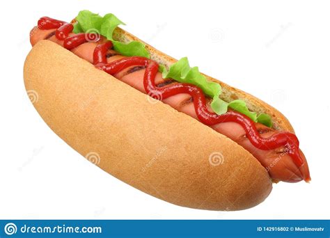 Hot Dog Grill With Lettuce Isolated On White Background Fast Food
