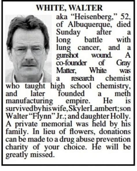Breaking Bad Walter White Obituary Shows Up In Albuquerque Journal