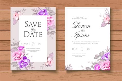 Premium Vector Elegant Floral Wedding Invitation Card Set