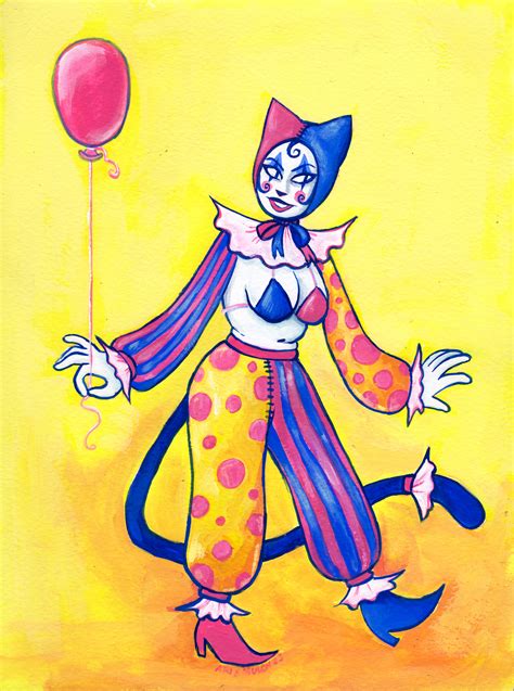Silly Clown Girl Original Gouache Painting