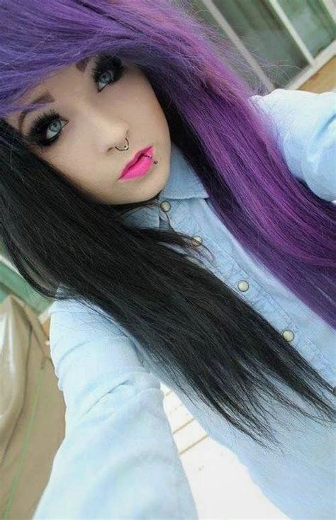 black and purple scene hair emo hair dyed hair