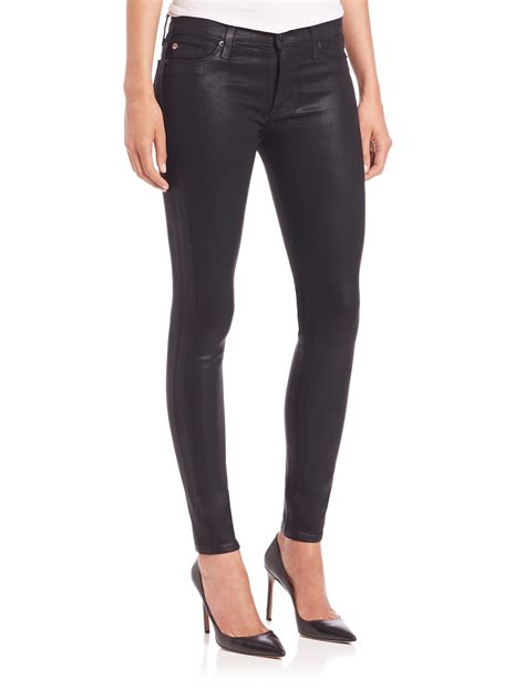 lyst hudson jeans nico coated mid rise skinny jeans in black