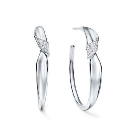 Ippolita Stardust Folded Hoop Earrings In Sterling Silver With Diamonds Bailey S Fine Jewelry
