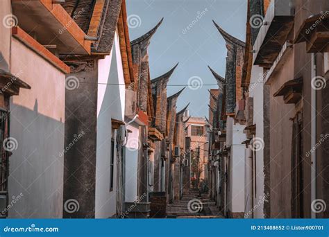 Narrow Street Among The Ancient Chinese Village Buildings An