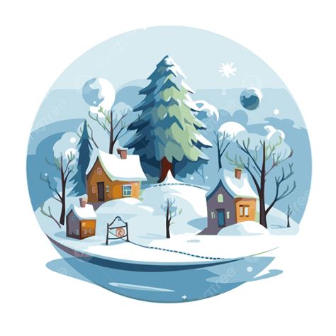Winter Scene Clipart Christmas Flat Theme With A Village And Trees
