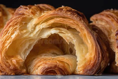 Close Up Of Croissant With Layers And Flaky Crust Visible Stock Image