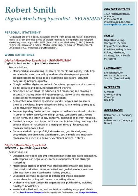 (six month working as a freelancer for abbacus & other companies). Digital Marketing Specialist Resume Samples | QwikResume