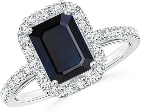 Vintage Inspired Emerald Cut Sapphire Halo Ring In Platinum X Mm Blue Sapphire Amazon Co Uk