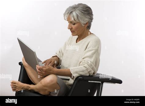 Senior Armchair Sit Laptop Data Entry Person Senior Citizens
