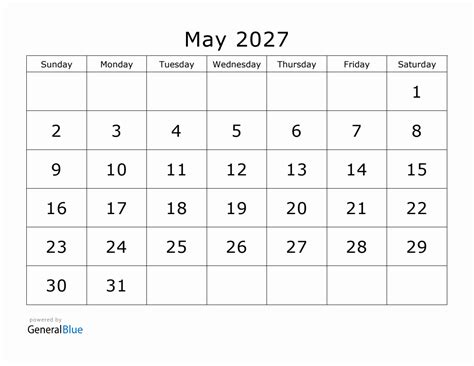 Printable May 2027 Calendar