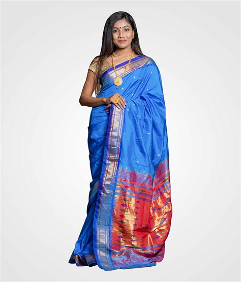 Sky Blue Orginal Silk Zari Pallu Paithani Hand Woven Saree Prasheeka