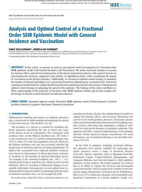 Pdf Analysis And Optimal Control Of A Fractional Order Seir Epidemic Model With General