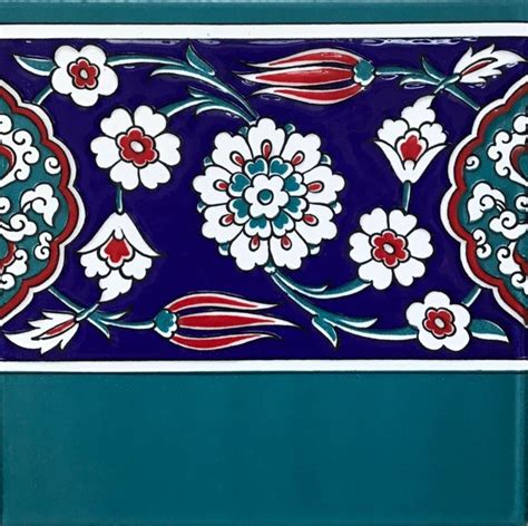 Turkish 8 X8 Iznik Floral Pattern Border Tile Anatolian Artifacts