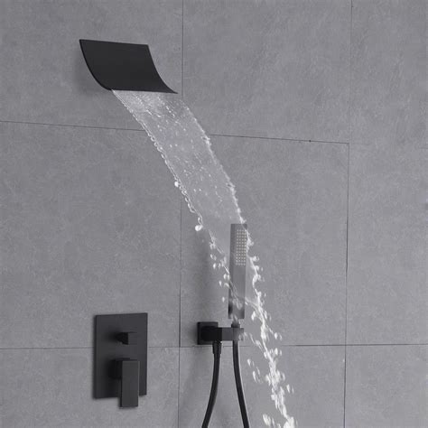 Modern Minimalist Style Wall Mount Waterfall Shower Head And Hand Shower