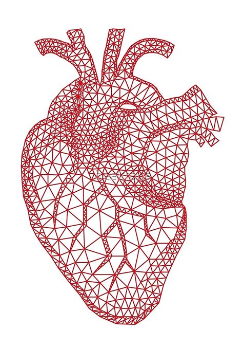 Red Human Heart With Geometric Mesh Pattern By Beakraus Redbubble
