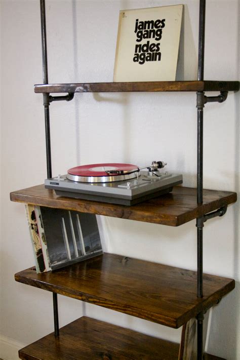Industrial Record Shelving Unit Bookcase Modern Record Turntable