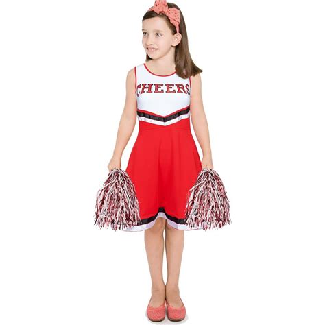 Girls Cheerleader Costume With Pom Poms Redstar Fancy Dress