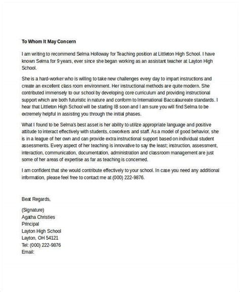 7 Teacher Reference Letters Free Samples Examples Format Download