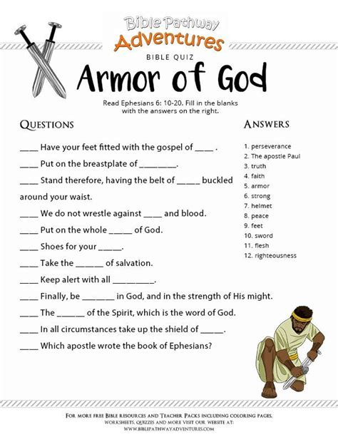 Bible Quiz For Kids Armor Of God Bible Quiz Bible Lessons For Kids