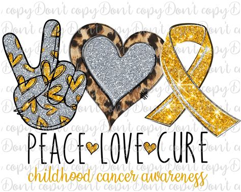 Peace Love Cure Childhood Cancer Awareness Sublimation Design Etsy