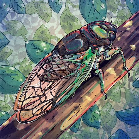 Cicada Insect Nature Illustration Giclée Print Etsy