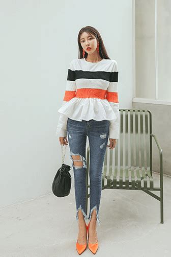 Frill Contrast Color Blouse DABAGIRL Your Style Maker Korean Fashions Clothes Bags Shoes