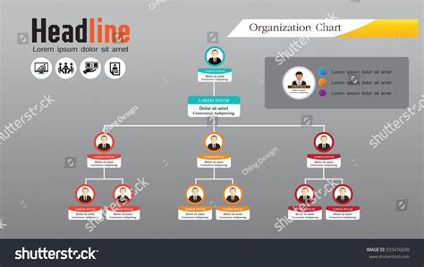 Organization Chart Infographics With People Icon And Abstract Line