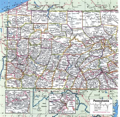 Map Of Pennsylvania Showing County With Citiesroad Highwayscountiestowns