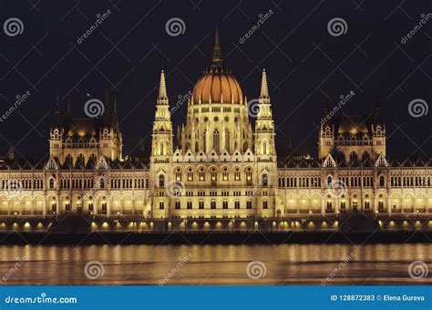 Night View Of The Illuminated Building Of The Hungarian Parliament In