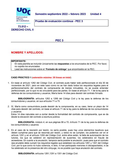 Respuestas SARA Garrido PEC 3 73 DERECHO CIVIL II PEC 3 NOMBRE Y