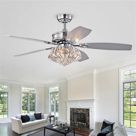 48 In Indoor Chrome Reversible Ceiling Fan With Crystal Light Kit Edvivi Lighting