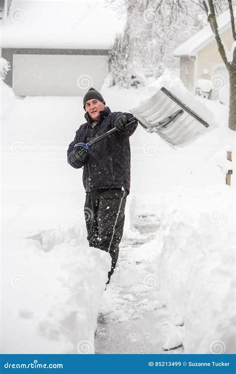 Man Shoveling Snow Stock Image Image Of Deep Shoveling 85213499